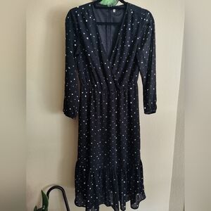 J.Crew Point Sur Faux Wrap Polka Dot Midi Dress Black